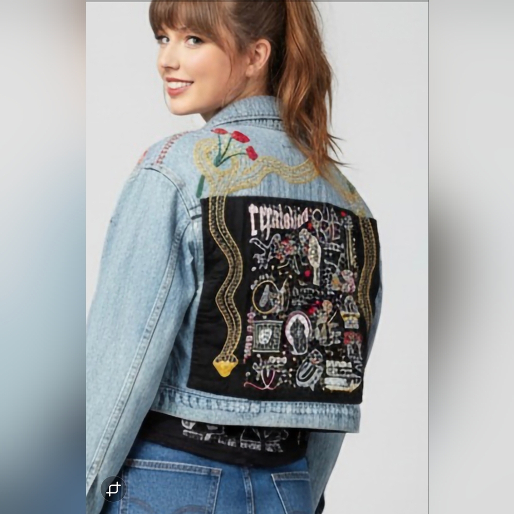Upcycled Denim Blue Jean Jacket Taylor Swift REPUTATION Graphics Embroidered